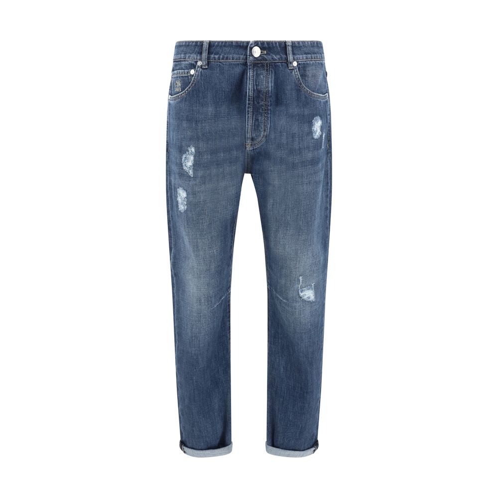Brunello Cucinelli Blue Cotton Straight-Leg Jeans