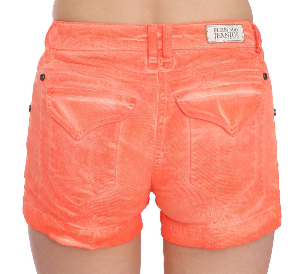 PLEIN SUD Orange Mid Waist Cotton Denim Mini Shorts