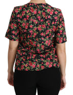 Dolce & Gabbana Black Floral Roses Short Sleeve Top Blouse