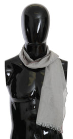 Costume National Gray Fringe Neck Wrap Cotton Scarf