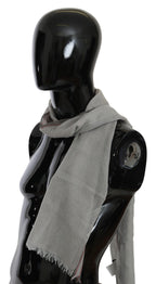 Costume National Gray Fringe Neck Wrap Cotton Scarf