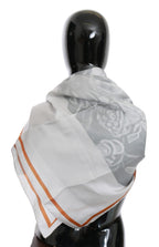 Costume National Gray Red Silk Shawl Foulard Wrap Scarf