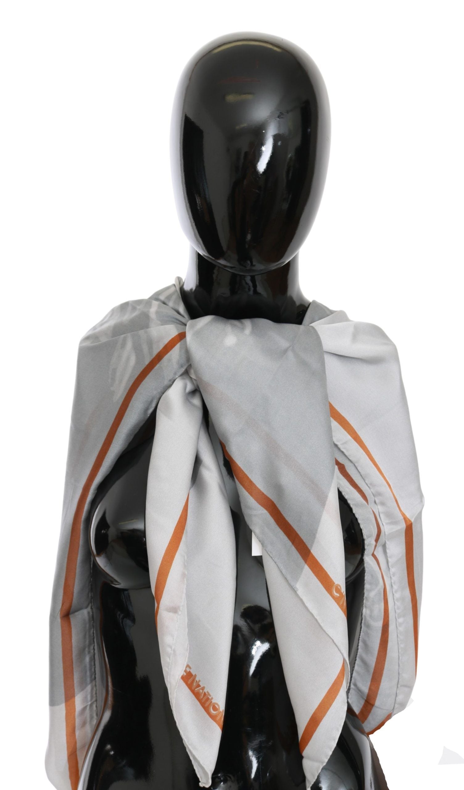 Costume National Gray Red Silk Shawl Foulard Wrap Scarf