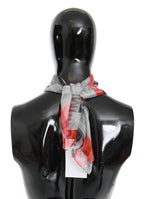 Costume National Red 100% Silk Branded Gray Scarf