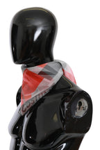 Costume National Red 100% Silk Branded Gray Scarf