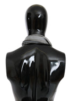 GF Ferre Gray Wool Viscose Foulard Patterned Branded Scarf