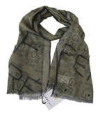 GF Ferre Green Wool Viscose Foulard Patterned Branded Scarf