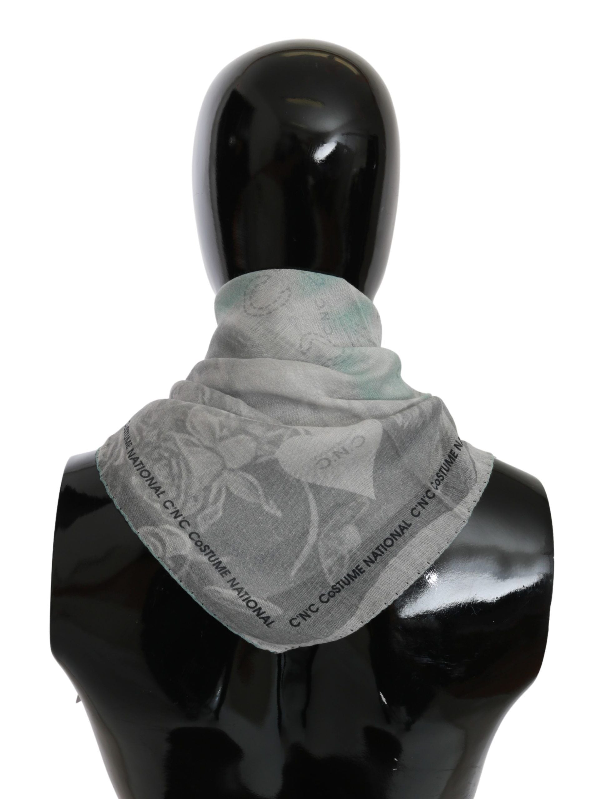 Costume National Gray Silk Shawl Foulard Wrap Scarf