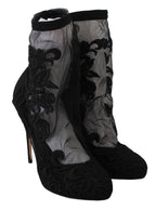 Dolce & Gabbana Black Roses Stilettos Booties Socks Shoes