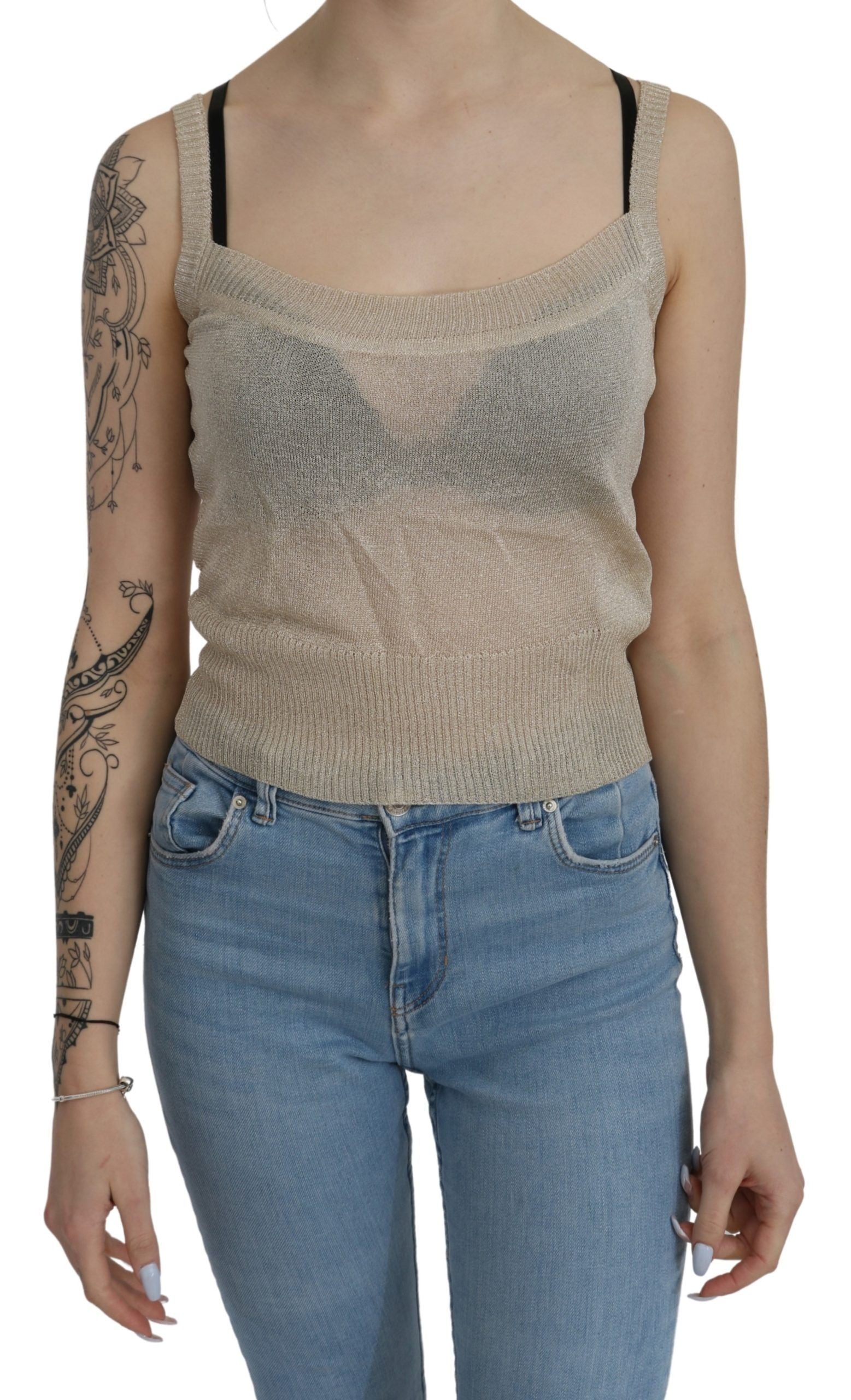BYBLOS Beige Sleeveless Spaghetti Strap Tank See Through Top
