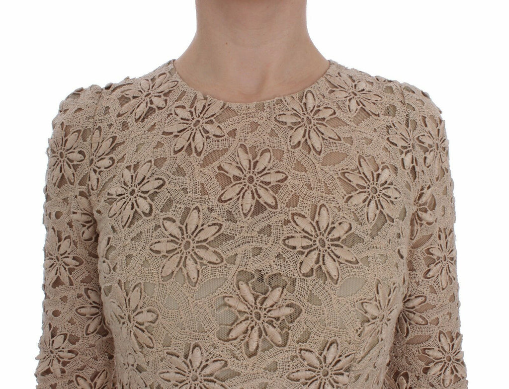 Dolce & Gabbana Beige Floral Lace Sheath Maxi Dress