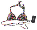 Dolce & Gabbana Black Floral Print Swimsuit Beachwear Bikini Tops