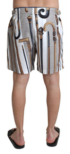 Dolce & Gabbana White Walking Stick Beachwear Shorts Swimshorts
