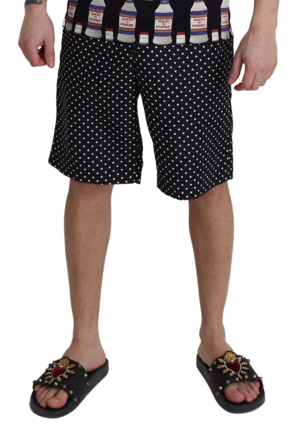 Dolce & Gabbana Black Polka Dots Beachwear Shorts Swimwear
