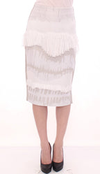 Arzu Kaprol White Acrylic Straight Pencil Skirt
