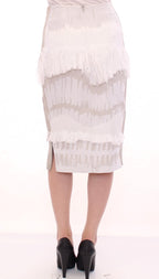 Arzu Kaprol White Acrylic Straight Pencil Skirt