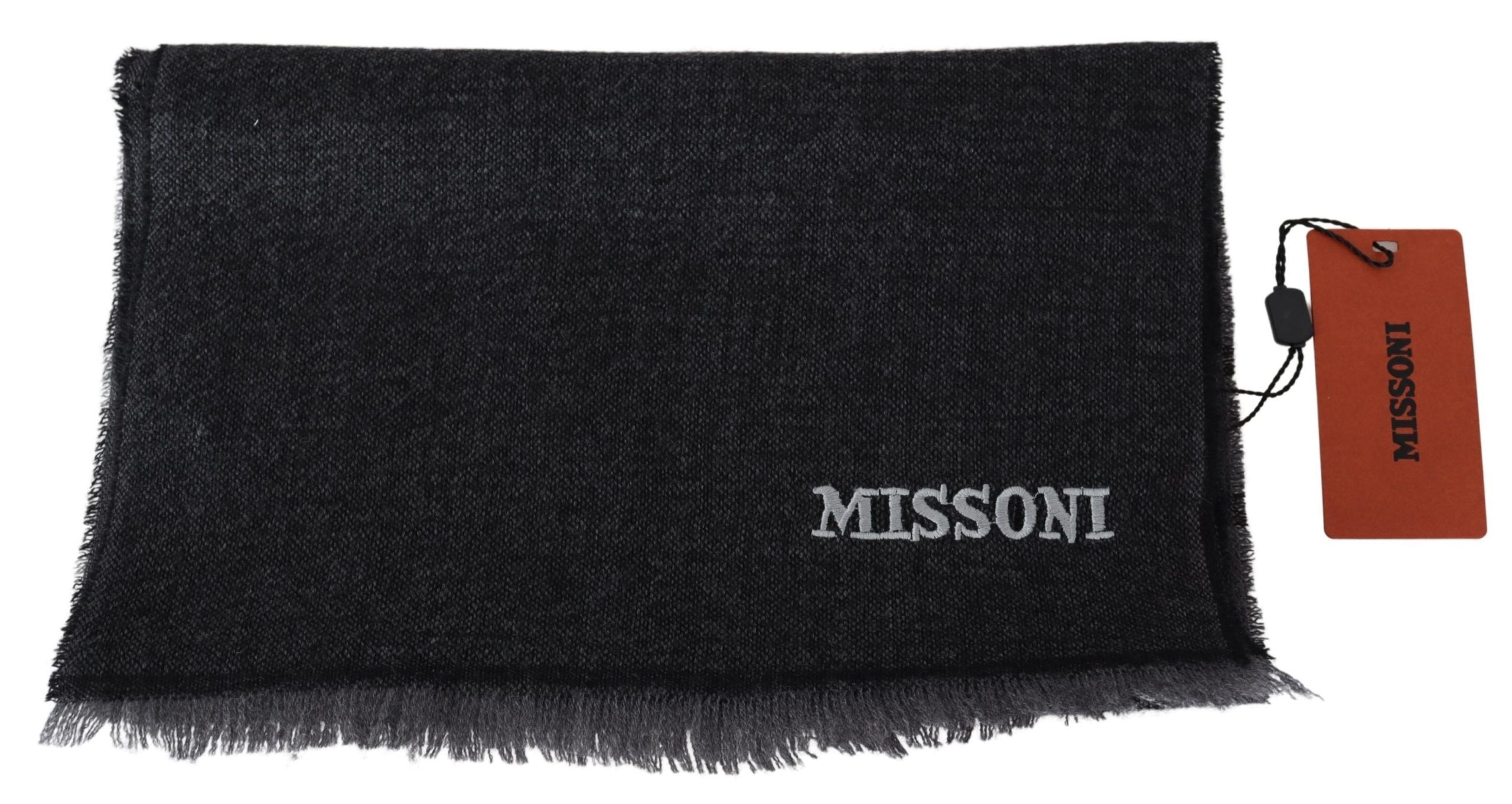 Missoni Black Striped Wool Unisex Neck Wrap Scarf