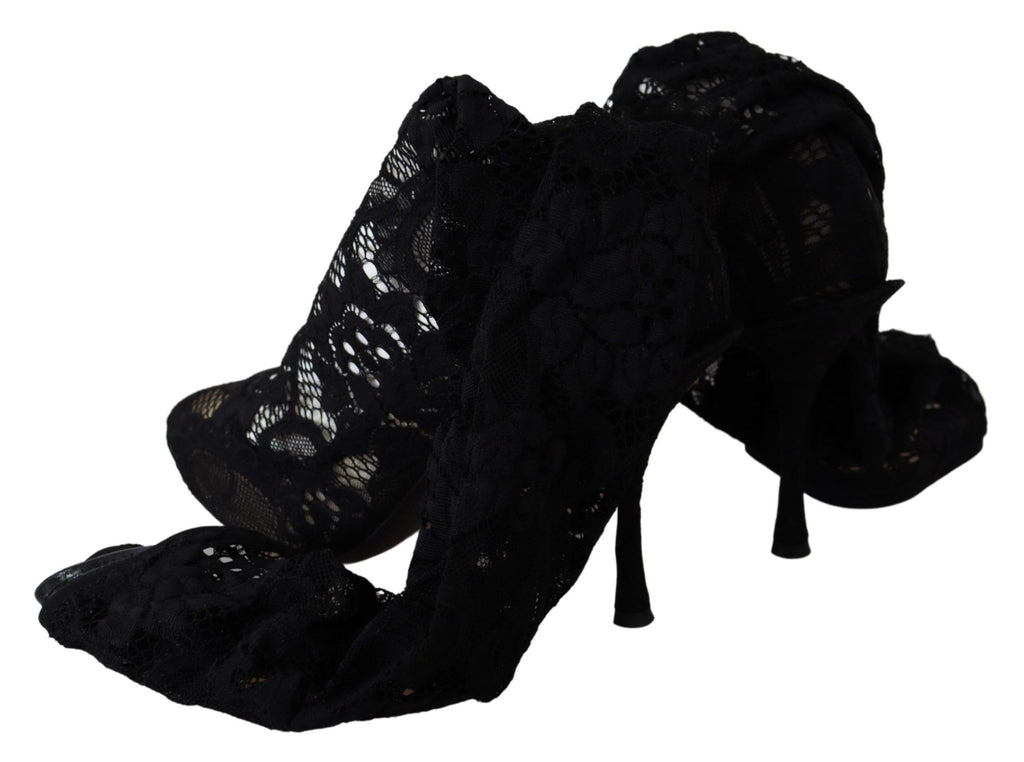 Dolce & Gabbana Black Taormina Lace Socks Boots Shoes Pumps