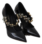 Dolce & Gabbana Black Leather Crystal Shoes Mary Jane Pumps