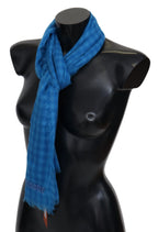 Missoni Blue Checkered Cashmere Unisex Wrap Fringes Scarf