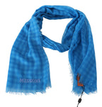 Missoni Blue Checkered Cashmere Unisex Wrap Fringes Scarf