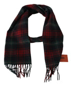 Missoni Black Red Check Wool Unisex Neck Wrap Fringes Scarf
