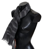 Missoni Gray Striped Wool Unisex Neck Wrap Fringes Scarf