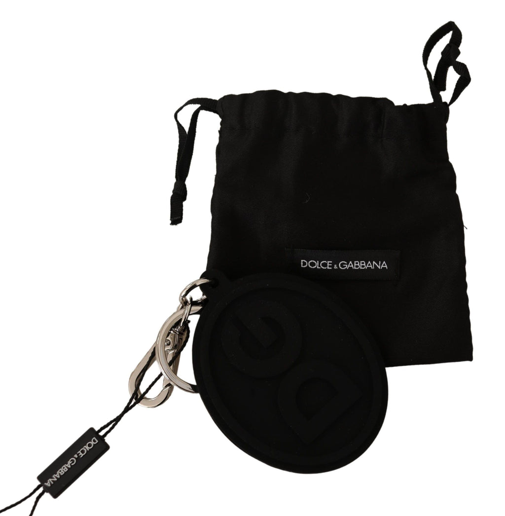 Dolce & Gabbana Black Rubber DG Logo Silver Brass Metal Keychain