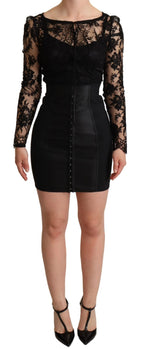 Dolce & Gabbana Black Fitted Lace Top Bodycon Mini Dress
