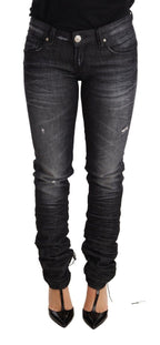 Acht Black Washed Cotton Low Waist Skinny Denim Trouser Jeans