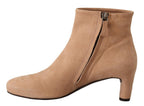 DEL CARLO Beige Suede Leather Mid Heels Pumps Boots Shoes