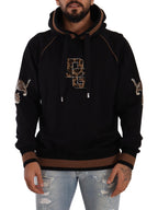 Dolce & Gabbana Black Brown Leopard Cotton Hooded Pullover Sweater