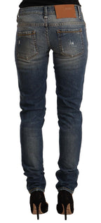 Acht Blue Washed Cotton Mid Waist Skinny Denim Jeans