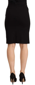 GF Ferre Black High Waist Viscose Knee Length Pencil Cut Skirt