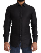 Dolce & Gabbana Black GOLD Cotton Slim Dress Formal Shirt