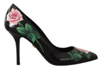 Dolce & Gabbana Black Leather Roses High Heels Pumps Shoes