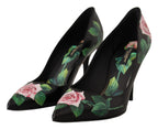 Dolce & Gabbana Black Leather Roses High Heels Pumps Shoes