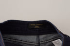 Dolce & Gabbana Blue Denim Stretch Crystal Hot Pants Shorts