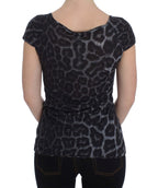 Cavalli Gray Leopard Modal T-Shirt Blouse Top