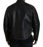 Dolce & Gabbana Black Leather Zipper Biker Coat Jacket