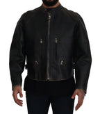 Dolce & Gabbana Black Leather Zipper Biker Coat Jacket
