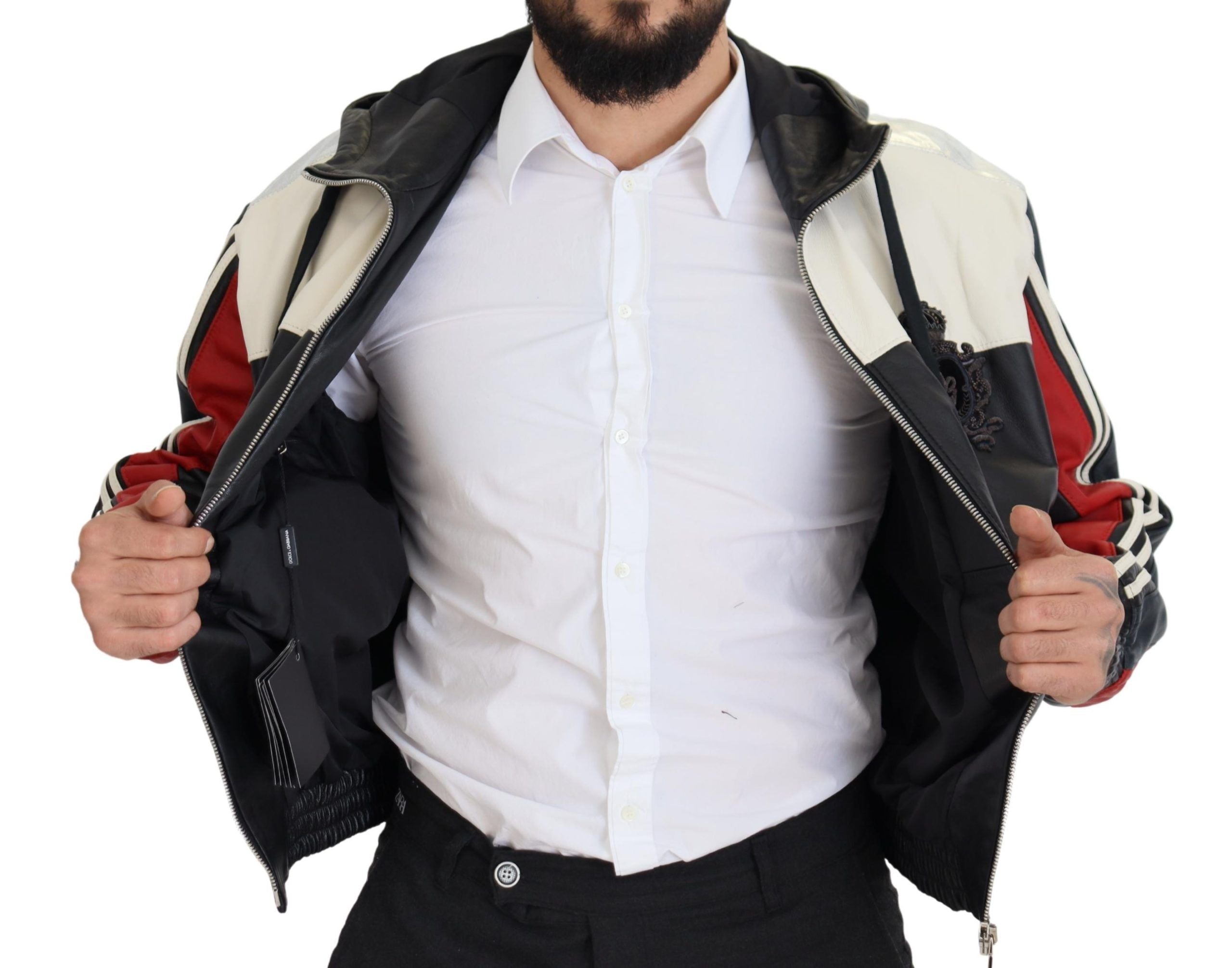 Dolce & Gabbana Black Leather Hooded Blouson Coat Jacket