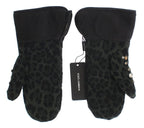 Dolce & Gabbana Gray Wool Shearling Studded Green Leopard Gloves