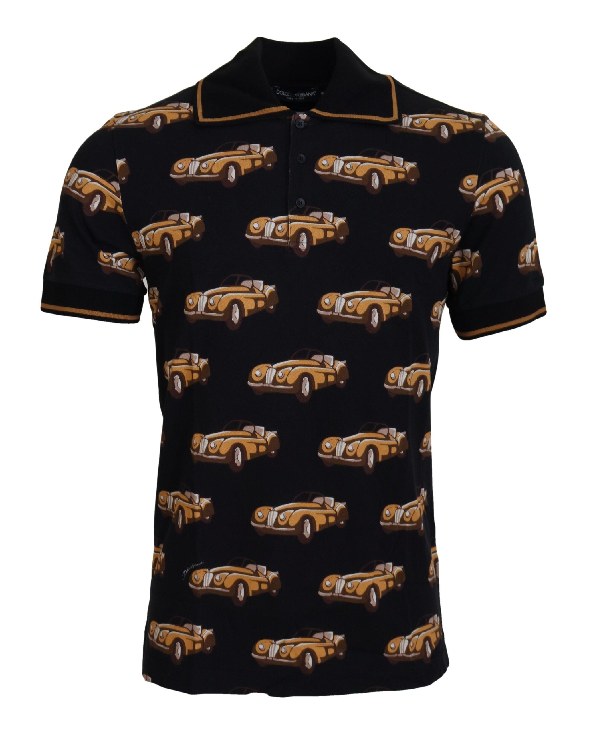 Dolce & Gabbana Black Car Print Short Sleeve Polo T-shirt