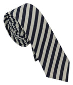 Denny Rose White Blue Striped Classic Adjustable Men Silk Tie