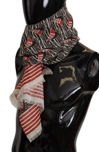 Dolce & Gabbana Black Red Linen Sailboat Stripe Print Shawl Scarf
