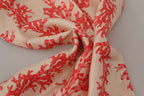 Dolce & Gabbana White Red Coral Print Shawl Wrap Fringe Scarf