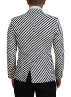 Dolce & Gabbana White Black Striped Slim Fit Jacket Blazer