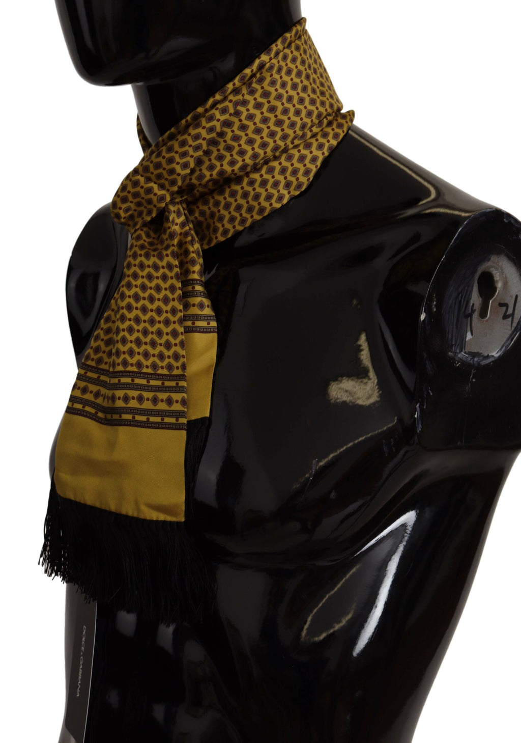 Dolce & Gabbana Yellow Patterned Silk Neck Wrap Fringe Scarf