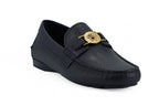 Versace Navy Blue Calf Leather Loafers Shoes
